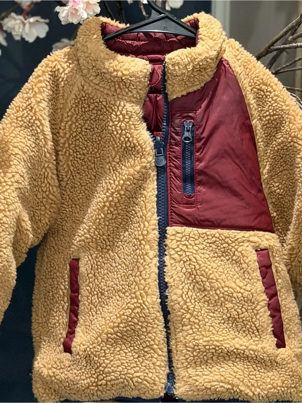 GAP Kids Burgundy Puffer Jacket with Navy Trim